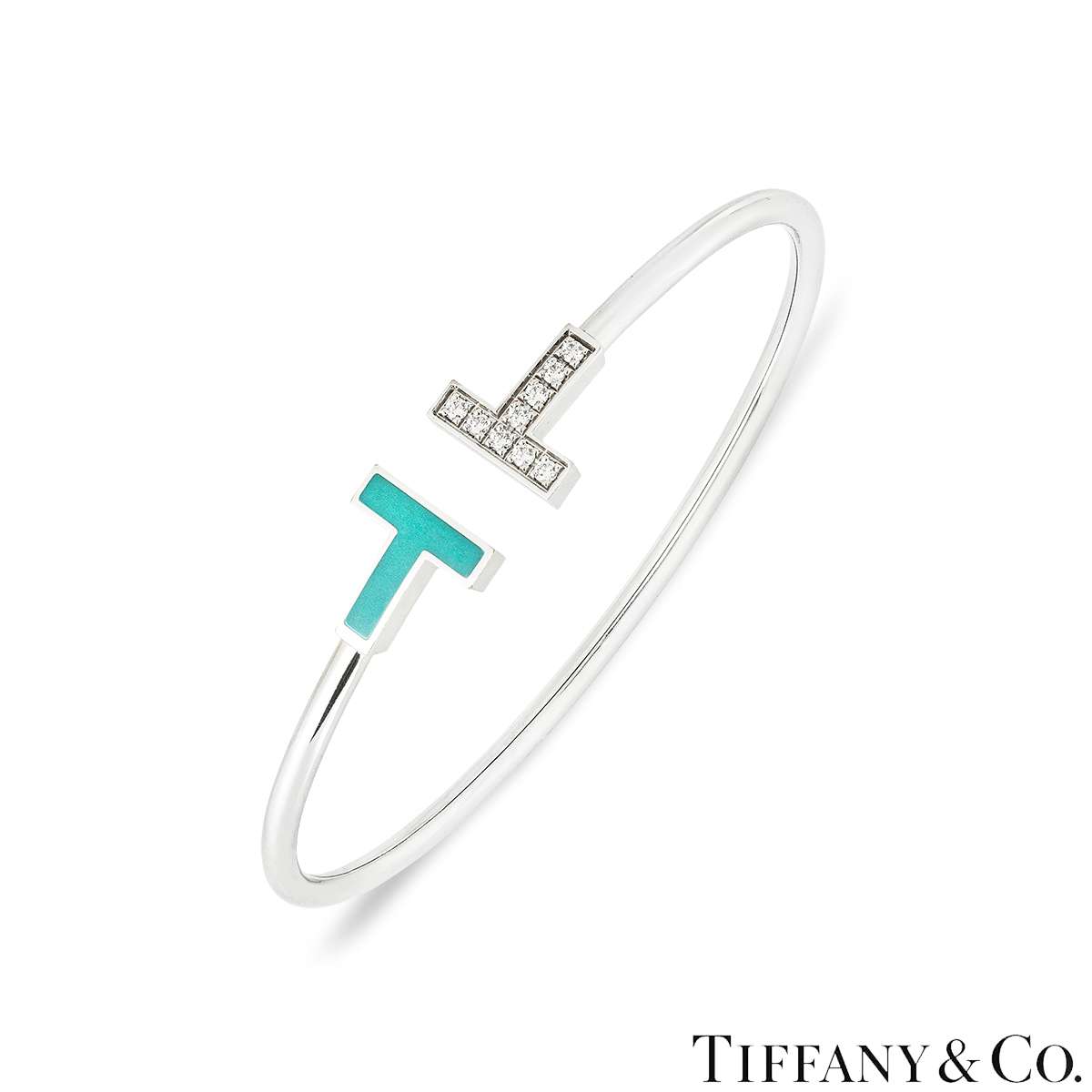 Tiffany & Co. White Gold Tiffany T Diamond & Turquoise Wire Bracelet 64029029 Tiffany & Co. White Gold Tiffany T Diamond & Turquoise Wire Bracelet 64029029